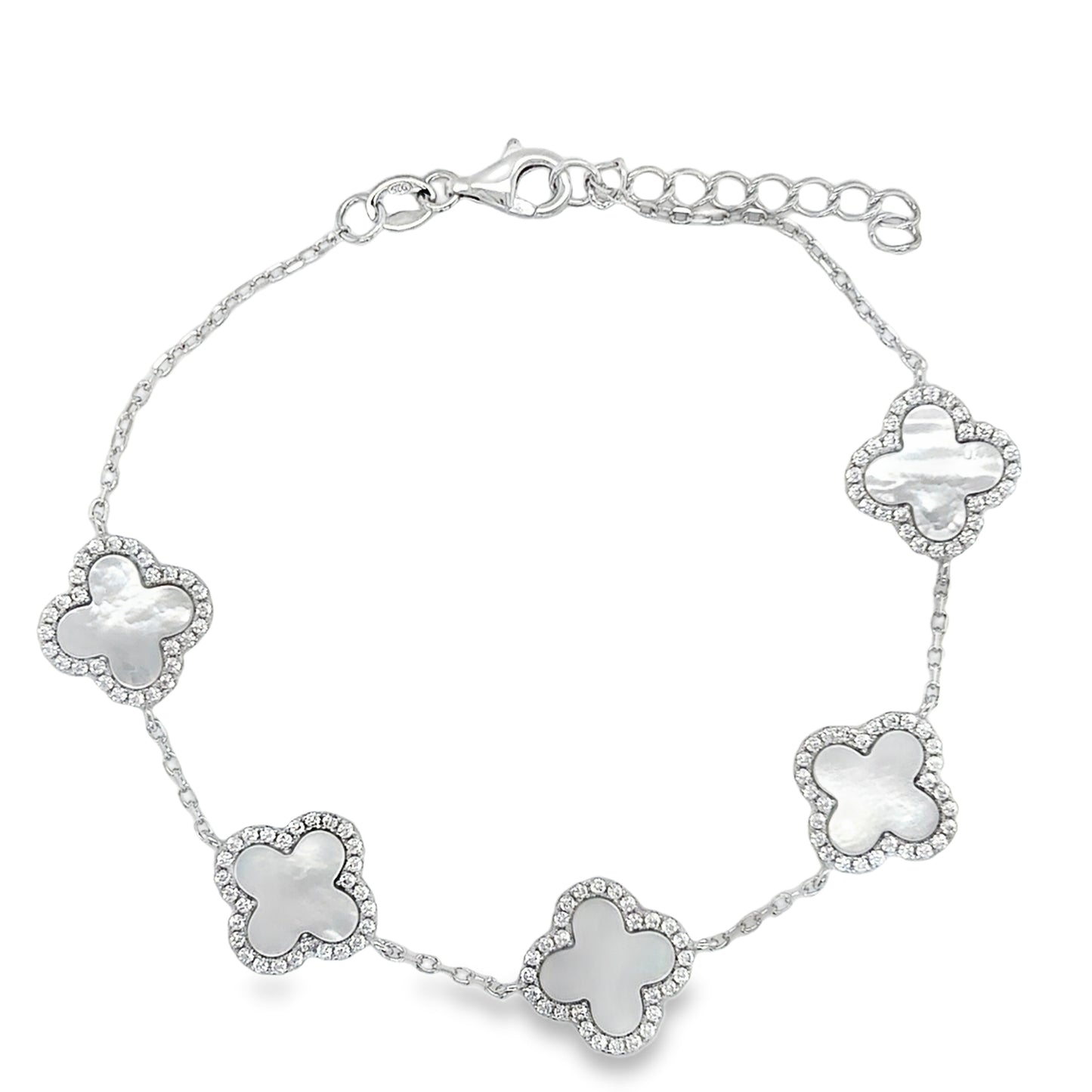 Sterling Silver Mother Of Pearl Clover Bracelet
