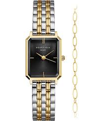 Ladies Rosefield Octagon XS Black Dial Watch and Bracelet Set