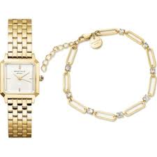 Ladies Rosefield Boxelle Square White Dial Watch and Bracelet Set