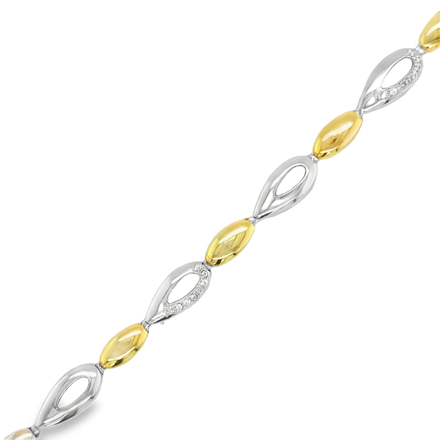 Sterling Silver Open Tear and 14ct Gold Plated Bubble Link Bracelet
