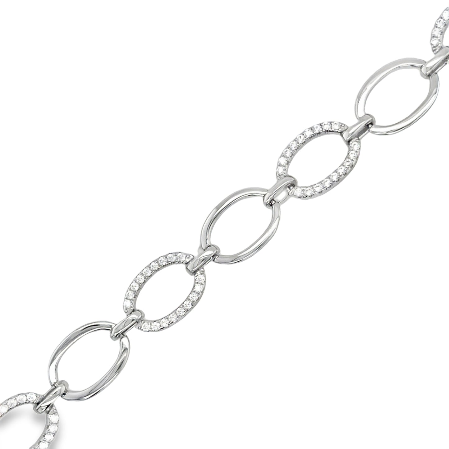 Sterling Silver CZ And Polished Open Oval Link Bracelet