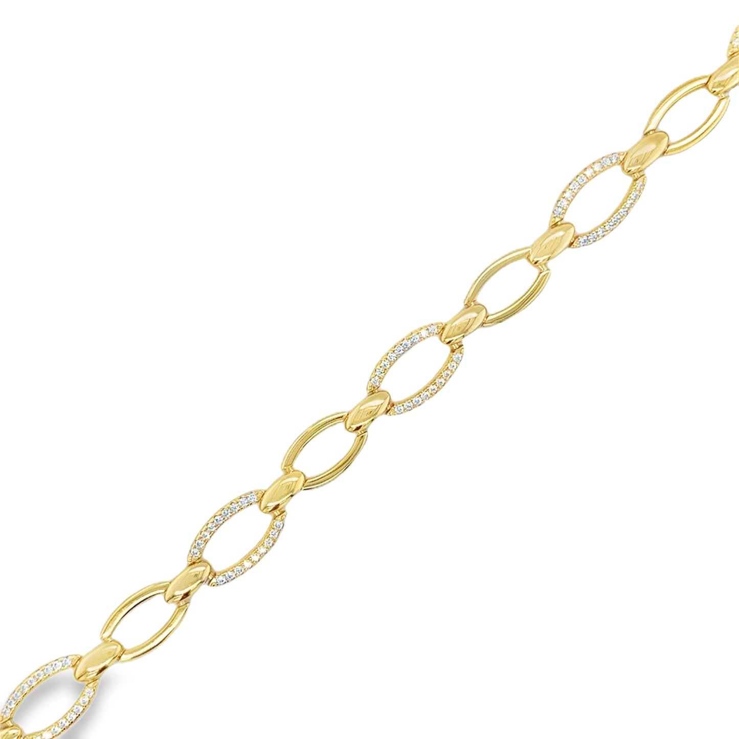Sterling Silver 14ct Gold Plated CZ and Polished Open Oval Link Bracelet