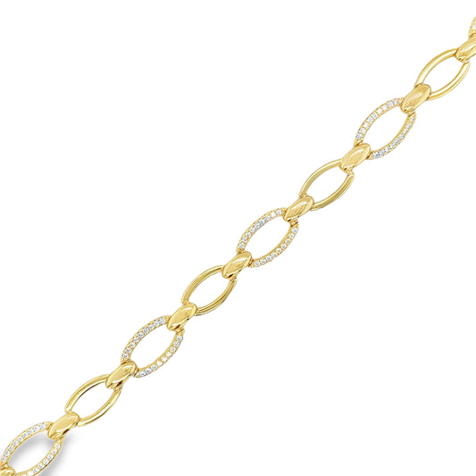 Sterling Silver 14ct Gold Plated CZ and Polished Open Oval Link Bracelet