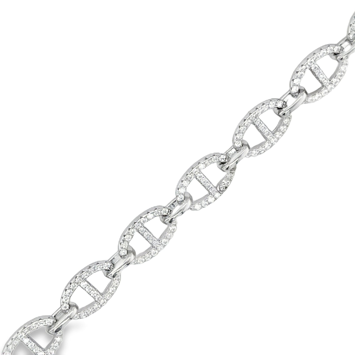 Sterling Silver CZ Anchor Link Bracelet
