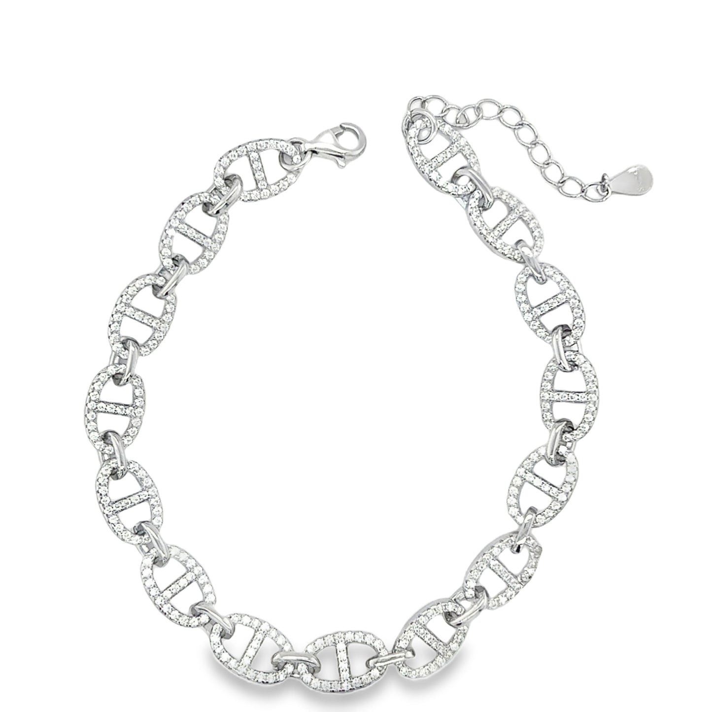 Sterling Silver CZ Anchor Link Bracelet