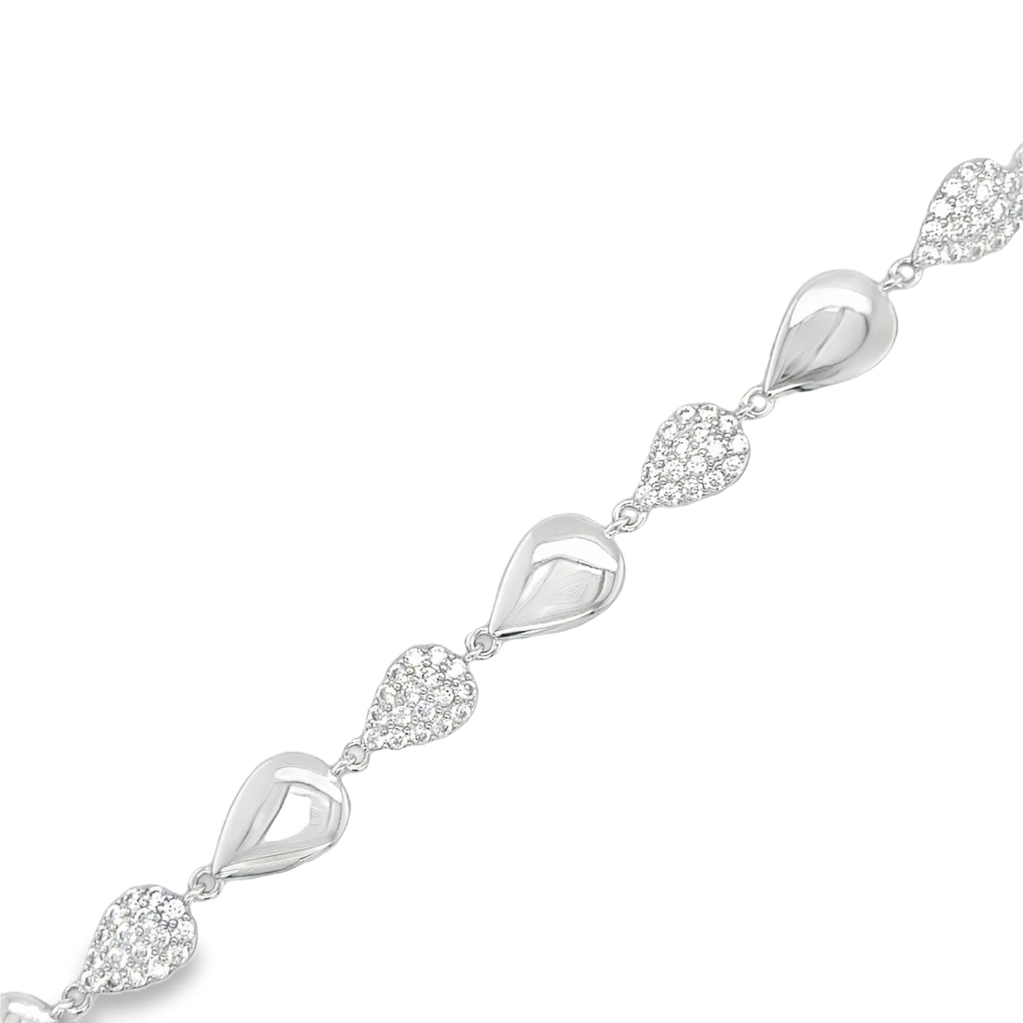 Sterling Silver CZ and Polished Tear Link Bracelet