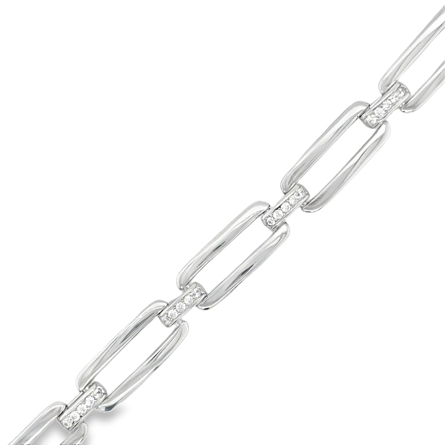 Sterling Silver Long Link Bracelet with CZ Detail