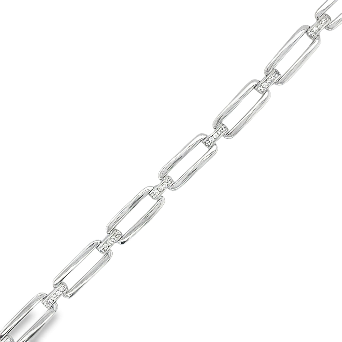 Sterling Silver Long Link Bracelet with CZ Detail