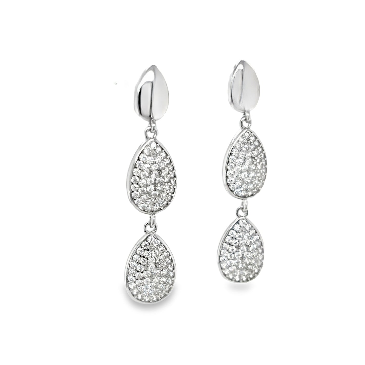 sterling Silver CZ and Polished Triple Pear Drop Earrings