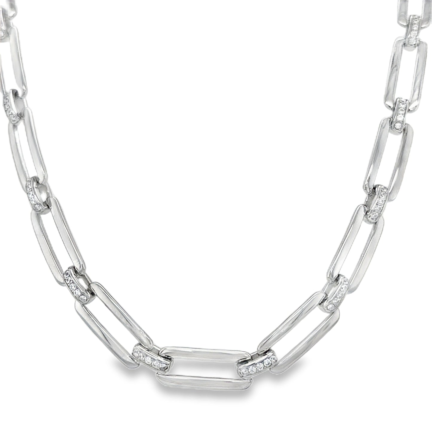 Sterling Silver Long Link Necklet with CZ Detail