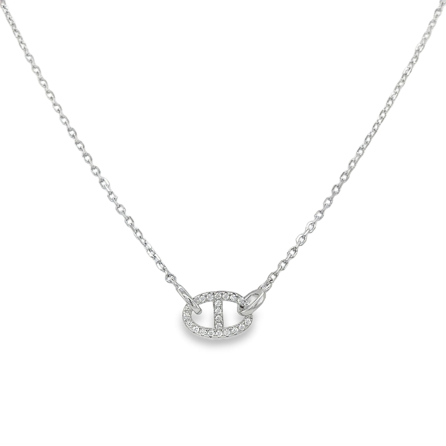 Sterling Silver CZ Anchor Link Necklet