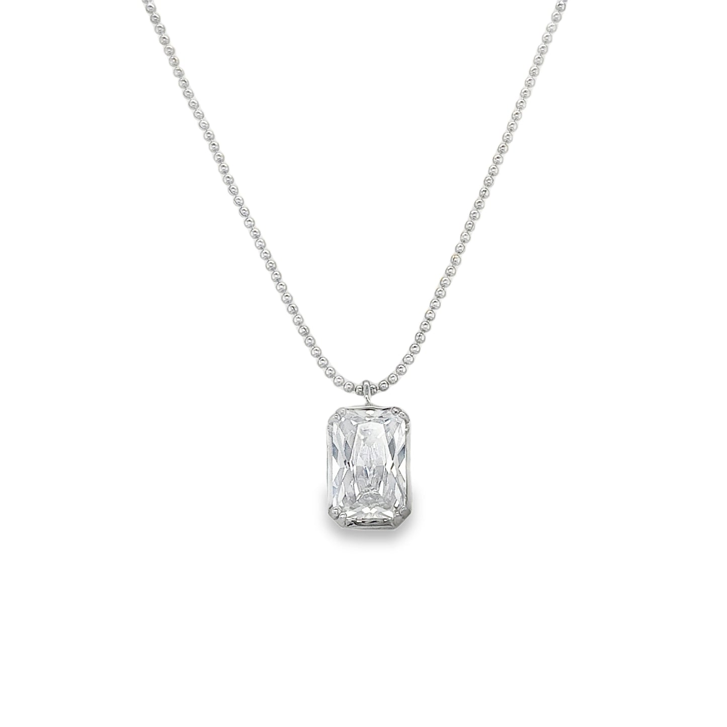 Sterling Silver Radiant Cut CZ Solitaire Pendant 12mm x 9mm