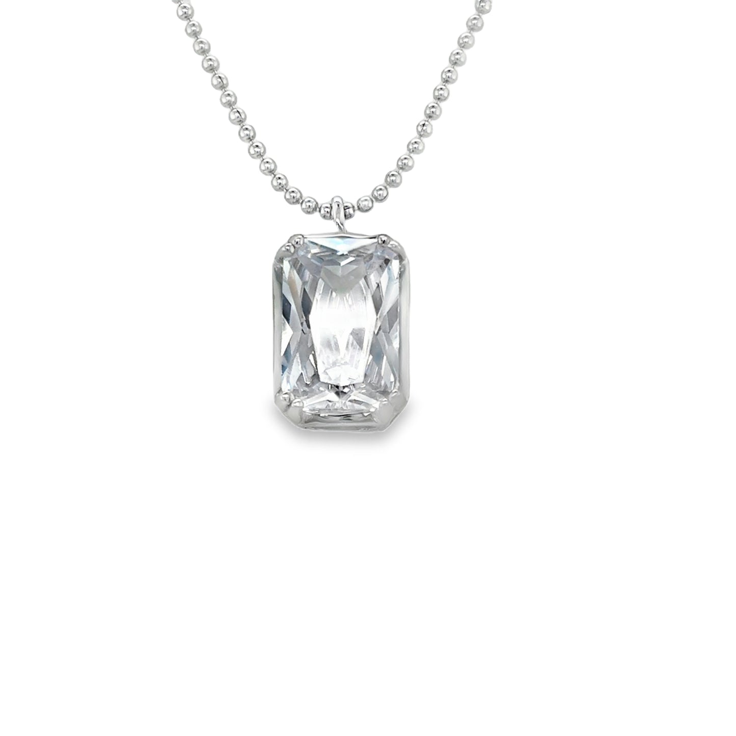 Sterling Silver Radiant Cut CZ Solitaire Pendant 12mm x 9mm