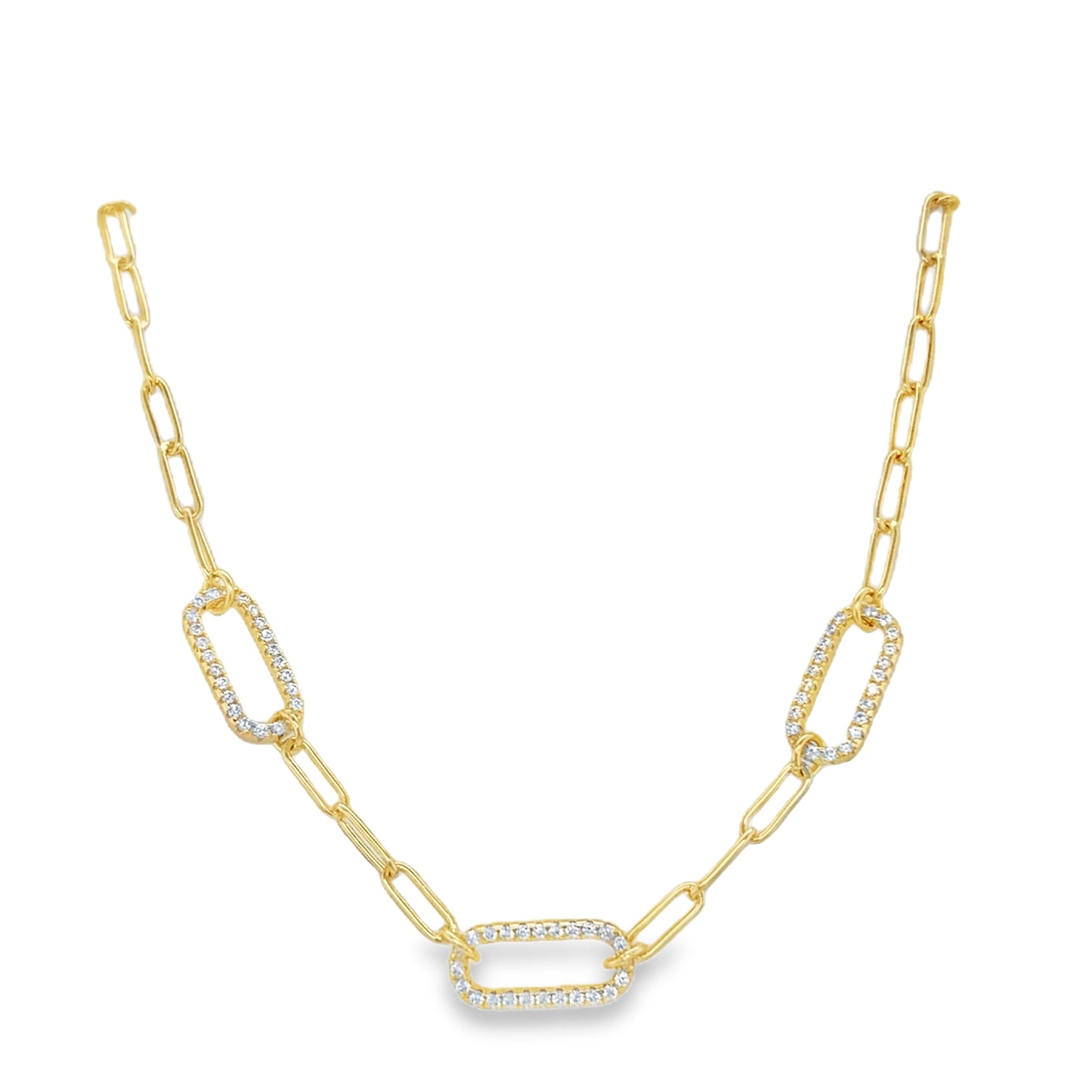 Sterling Silver 14ct Gold Plated Paperlink Necklet with CZ Links