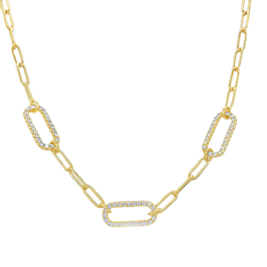 Sterling Silver 14ct Gold Plated Paperlink Necklet with CZ Links