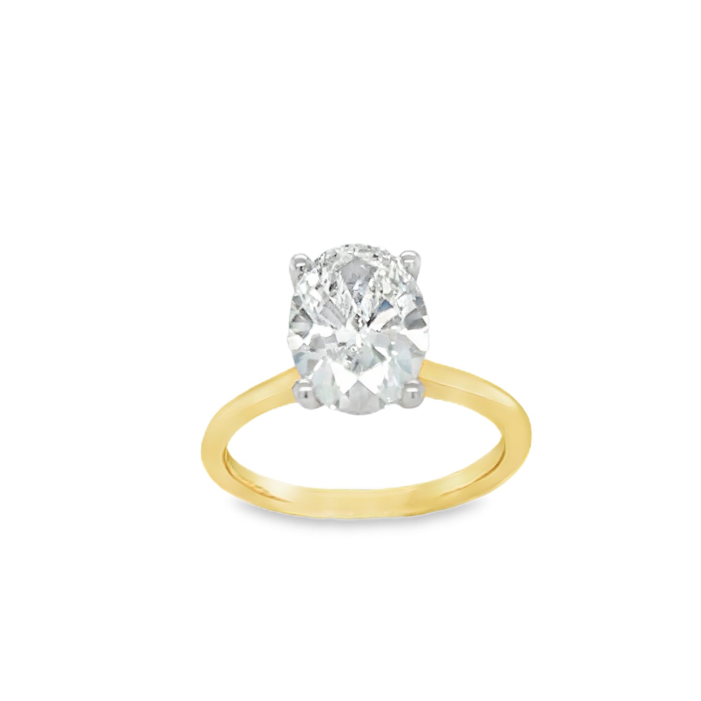 18ct Oval Solitaire 4 Claw Cultured Diamond Ring With Hidden Halo 2.17ct