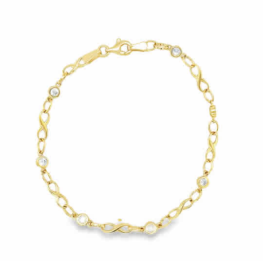 9ct Rubover CZ & Infinity Link Bracelet