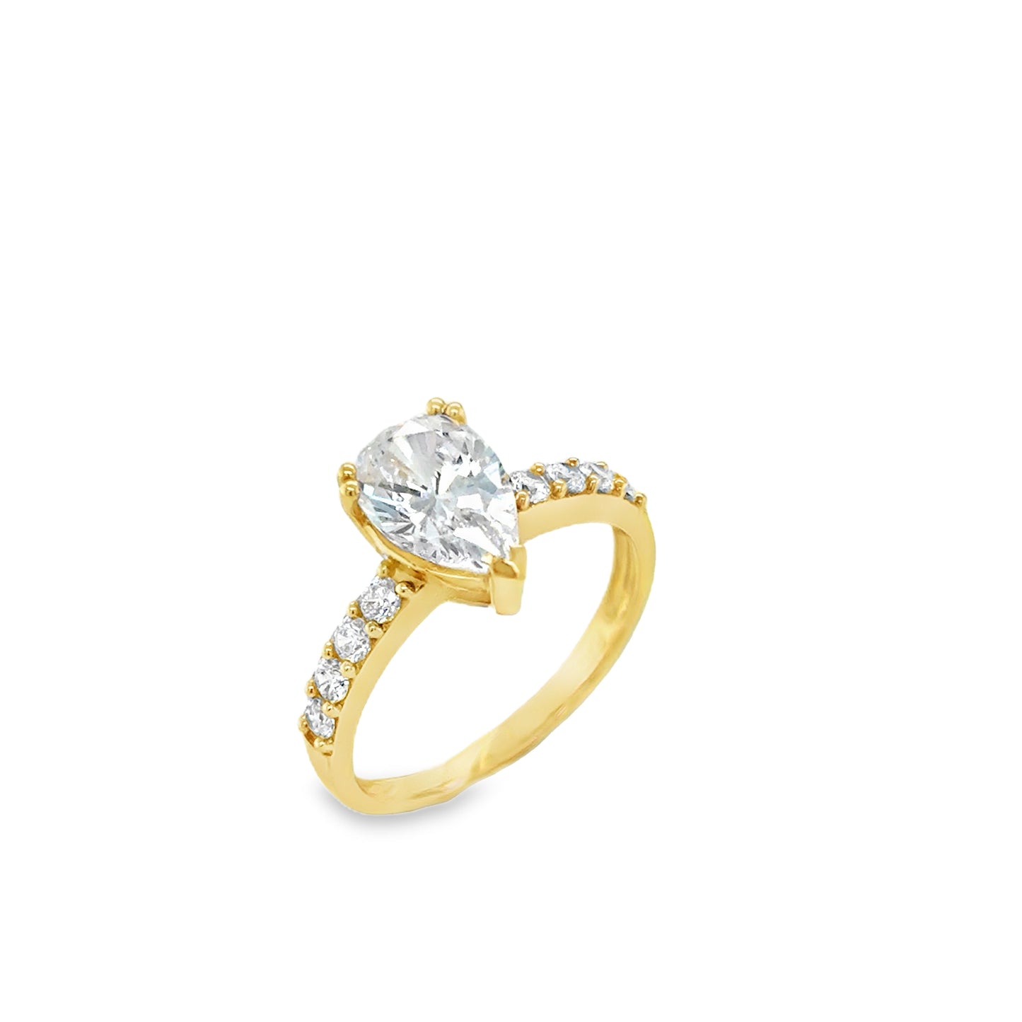 9ct CZ Pear Solitaire Ring With Stone Set Shoulders