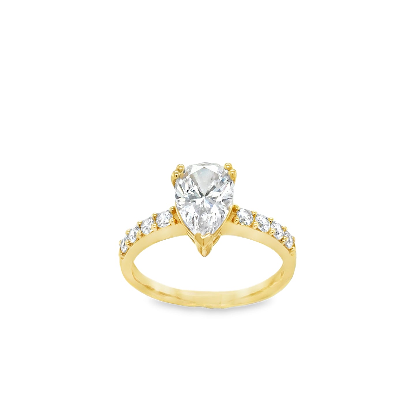 9ct CZ Pear Solitaire Ring With Stone Set Shoulders