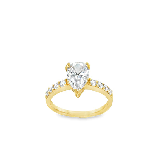 9ct CZ Pear Solitaire Ring With Stone Set Shoulders