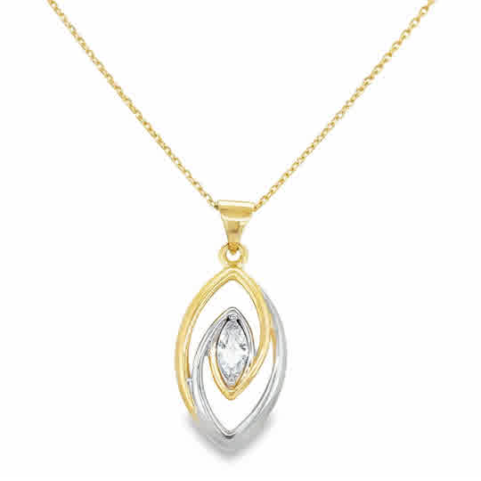9ct 2 Colour Open Marquise Pendant With CZ Centre
