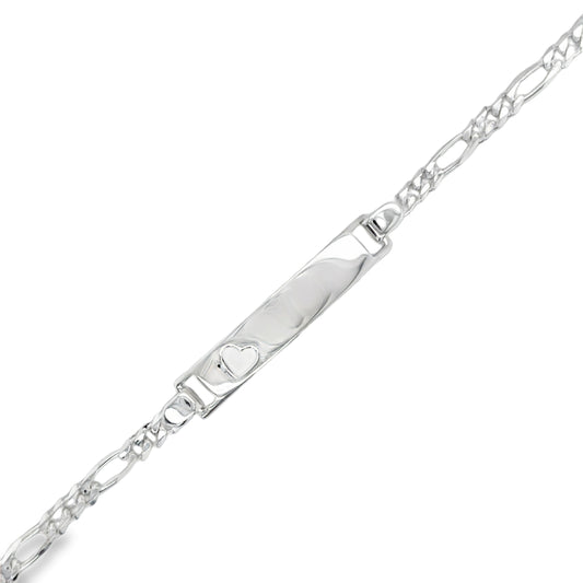 Sterling Silver Heart ID Figaro Link Bracelet