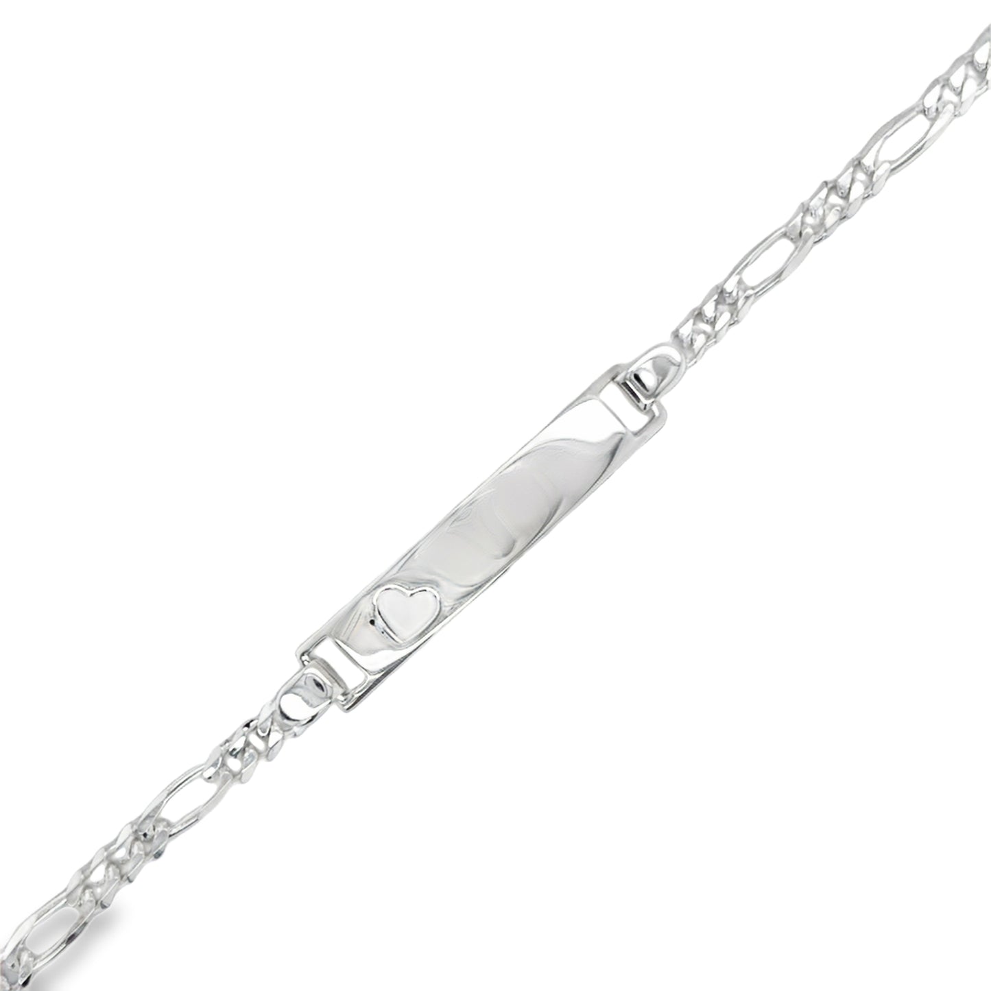 Sterling Silver Heart ID Figaro Link Bracelet