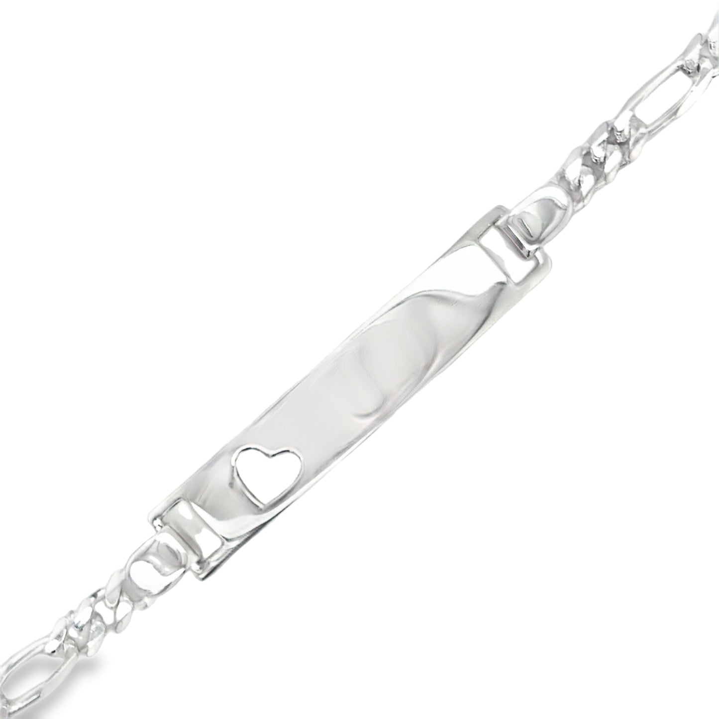 Sterling Silver Heart ID Figaro Link Bracelet