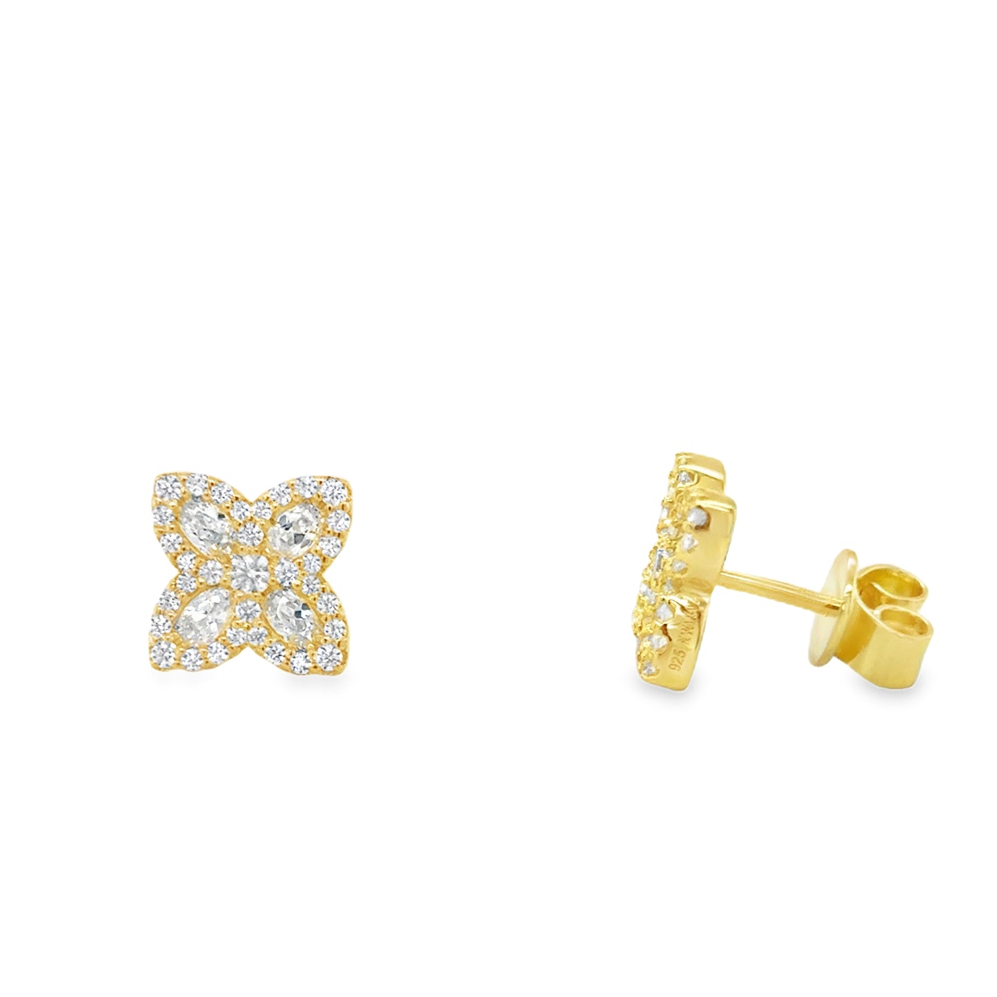 Sterling Silver Gold Plated CZ Flower Earrings