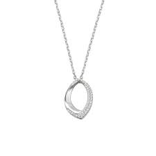 Sterling Silver CZ Pave & Polished Open Oval Pendant