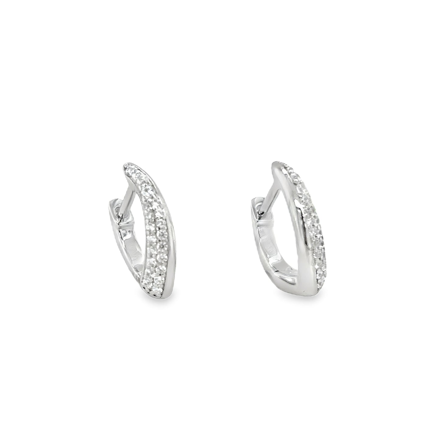 Sterling Silver CZ Pave & Polished 11mm Hoop Earrings