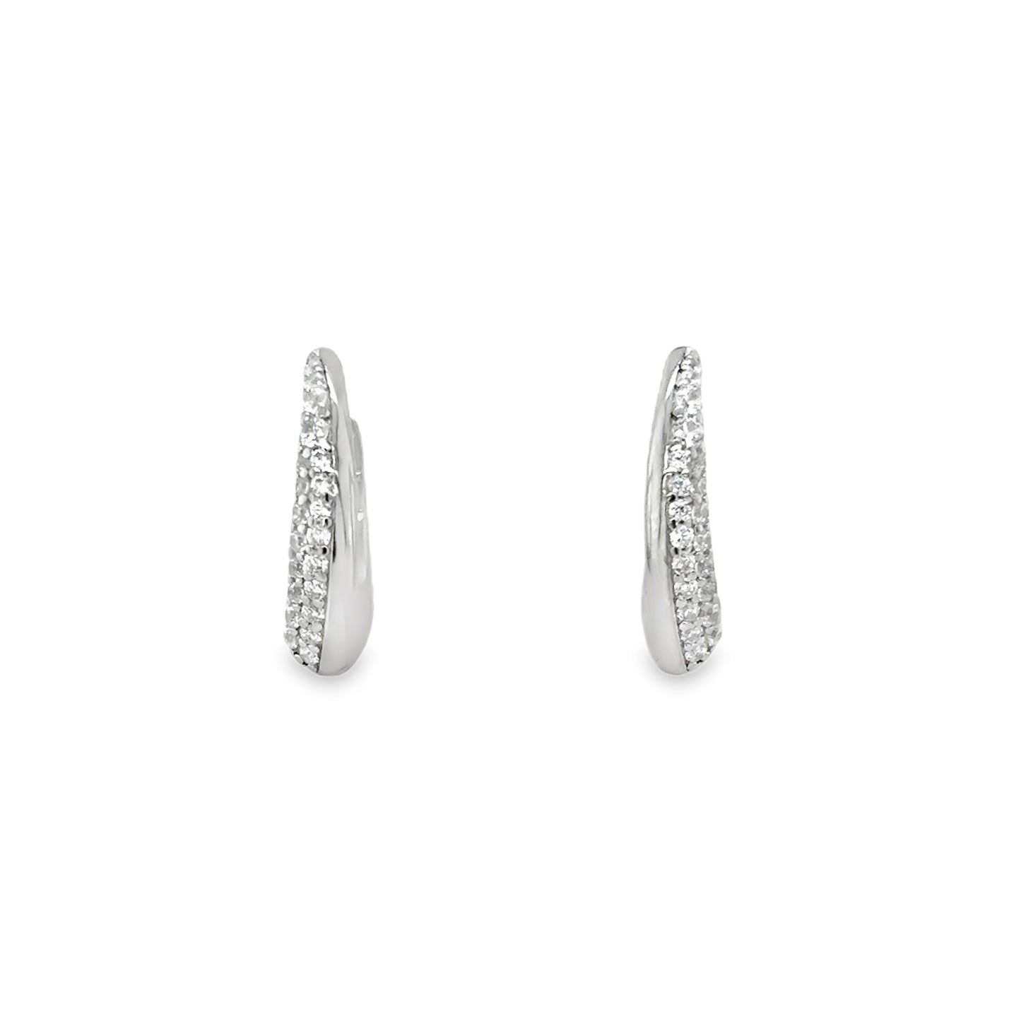 Sterling Silver CZ Pave & Polished 11mm Hoop Earrings