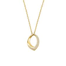 Sterling Silver Gold Plated CZ Pave & Polished Open Oval Pendant