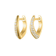 Sterling Silver Gold Plated CZ Pave & Polished 11mm Hoop Earrings