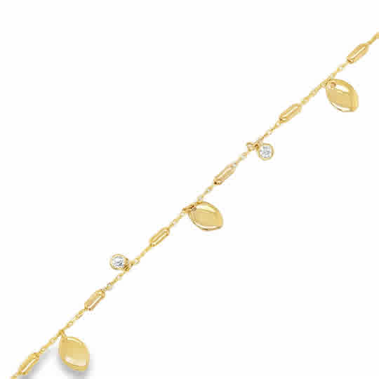 9ct Yellow Gold Rubover CZ and Oval Scatter Bracelet