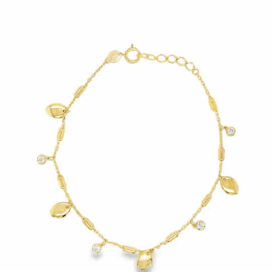 9ct Yellow Gold Rubover CZ and Oval Scatter Bracelet