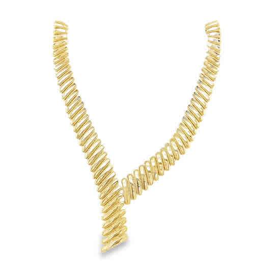 9ct Yellow Gold Polished Crossover Bar Necklet with Milgrain Edge