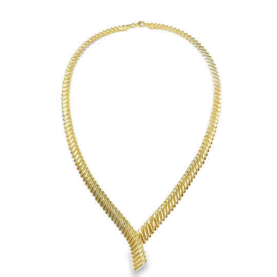 9ct Yellow Gold Polished Crossover Bar Necklet with Milgrain Edge