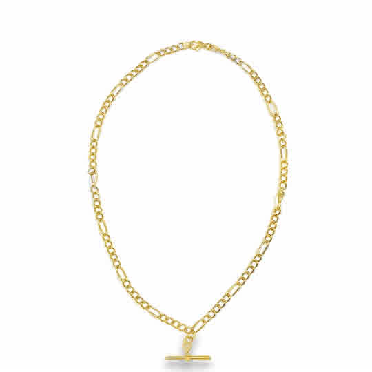 9ct Yellow Gold Figaro Necklet with T-Bar