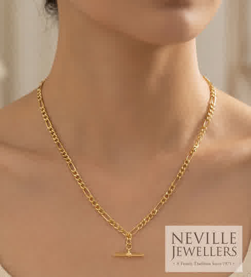 9ct Yellow Gold Figaro Necklet with T-Bar