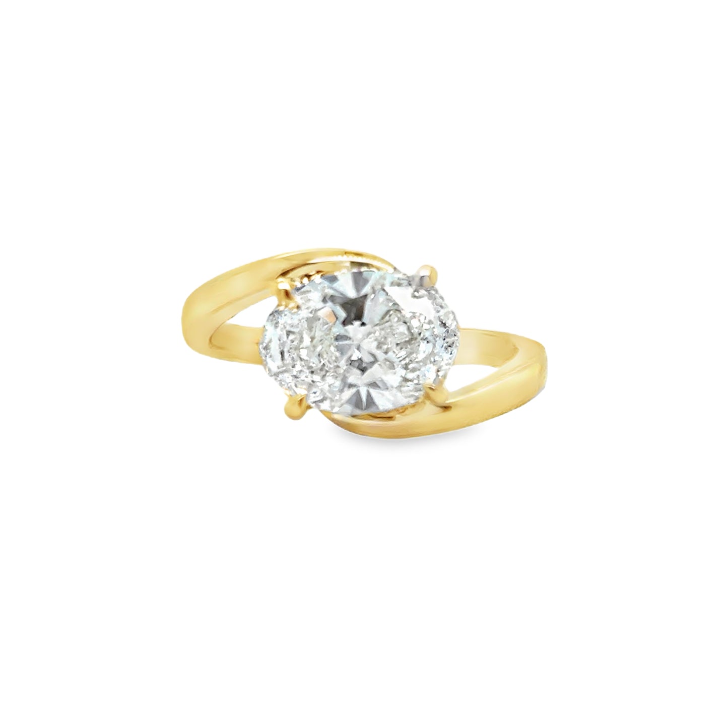 9ct Cultured East/West Oval Solitaire Diamond Ring With Hidden Halo & Twist Band 2.13c