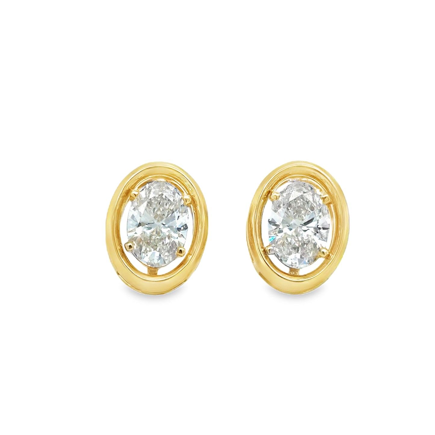 9ct Oval Cut Cultured Diamond Earrings With Bezel Effect 2.11ct