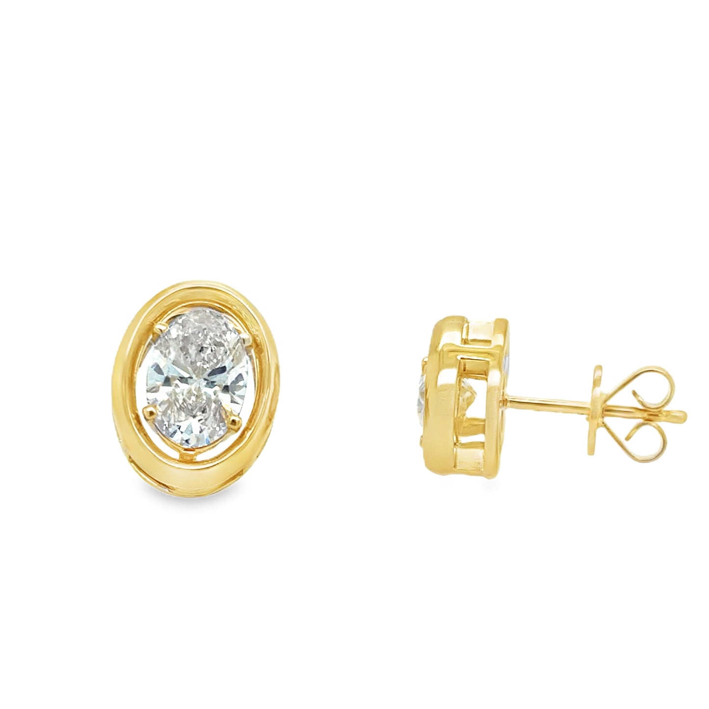 9ct Oval Cut Cultured Diamond Earrings With Bezel Effect 2.11ct