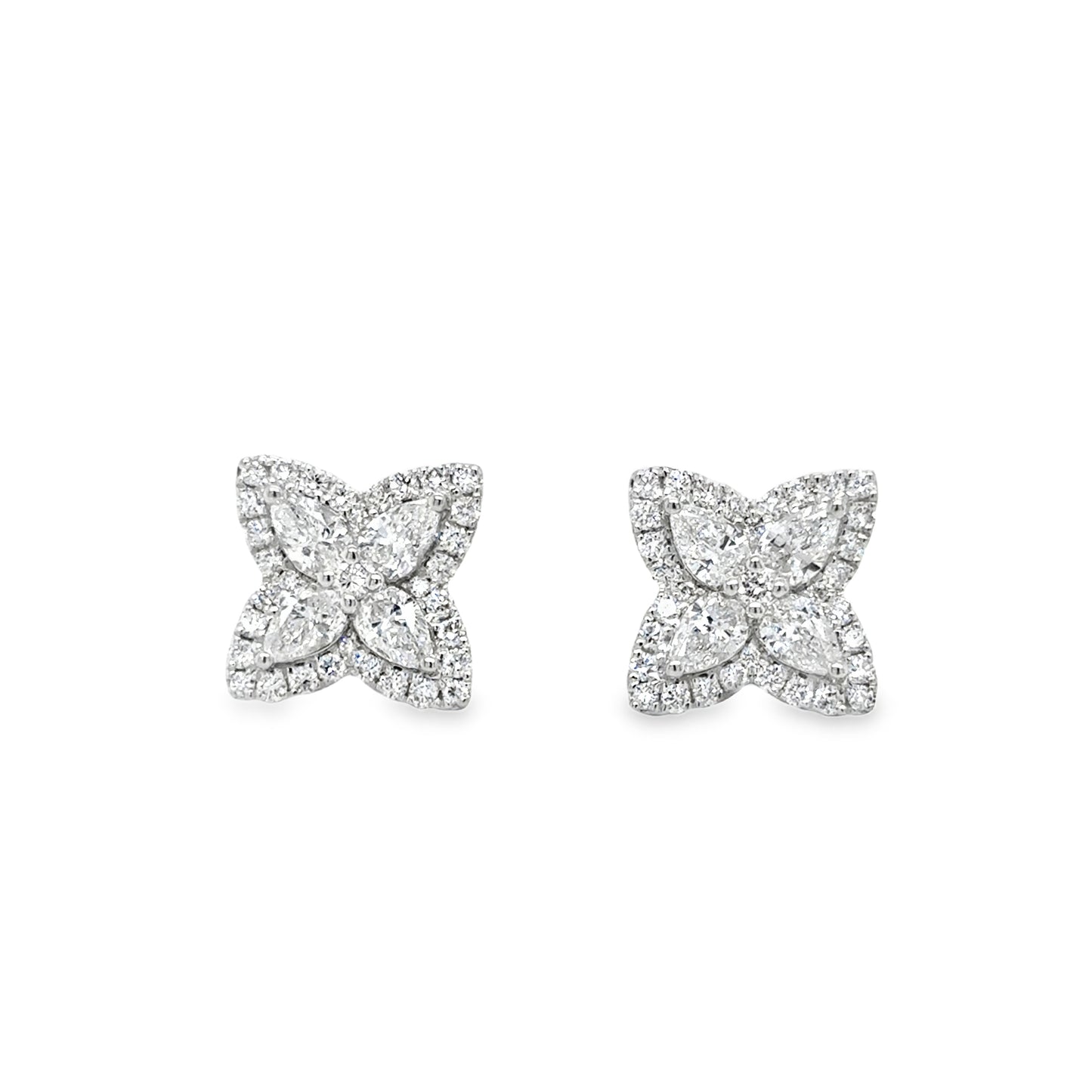 9ct White Gold Cultured Flower Earrings With Diamond Halo 1.20ct