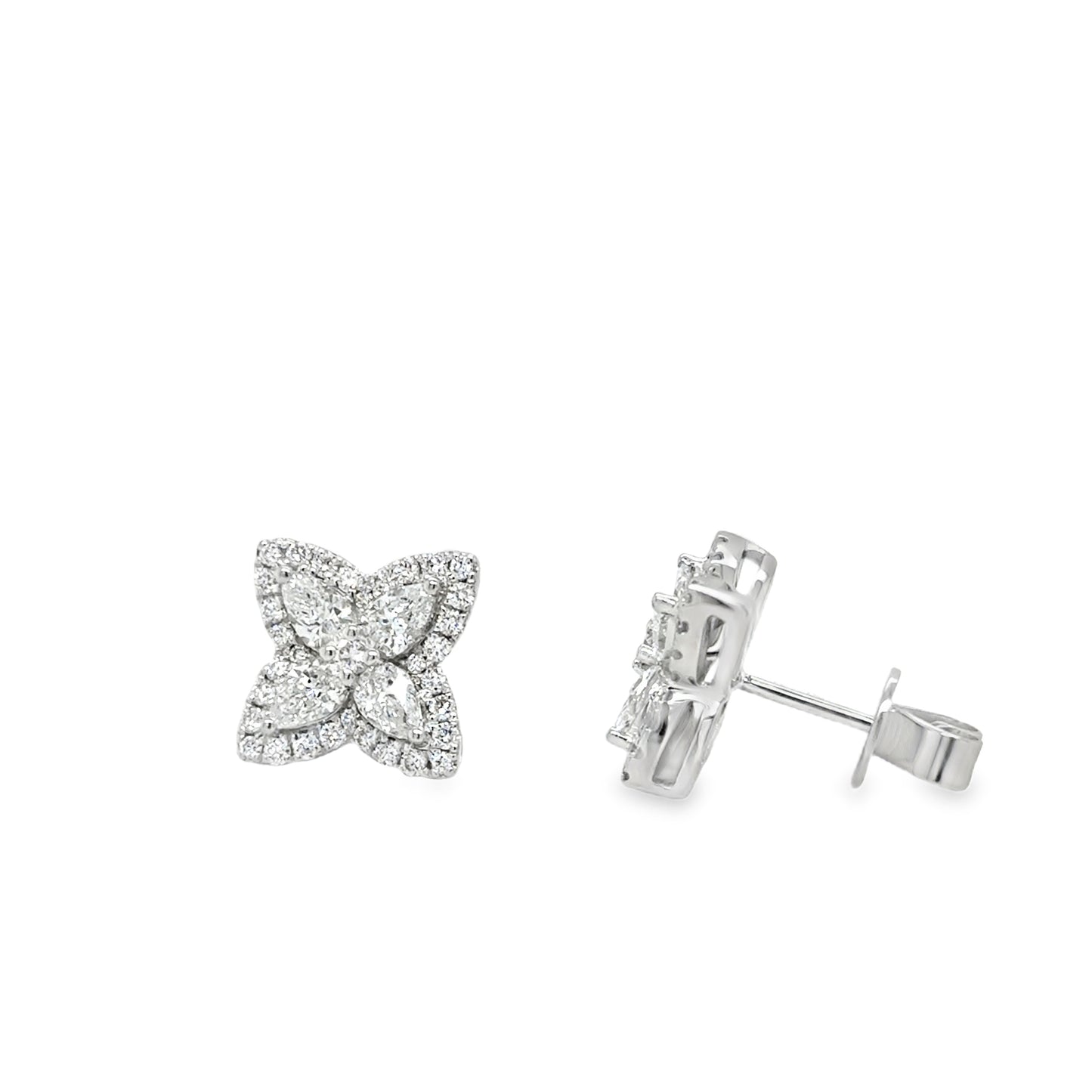9ct White Gold Cultured Flower Earrings With Diamond Halo 1.20ct