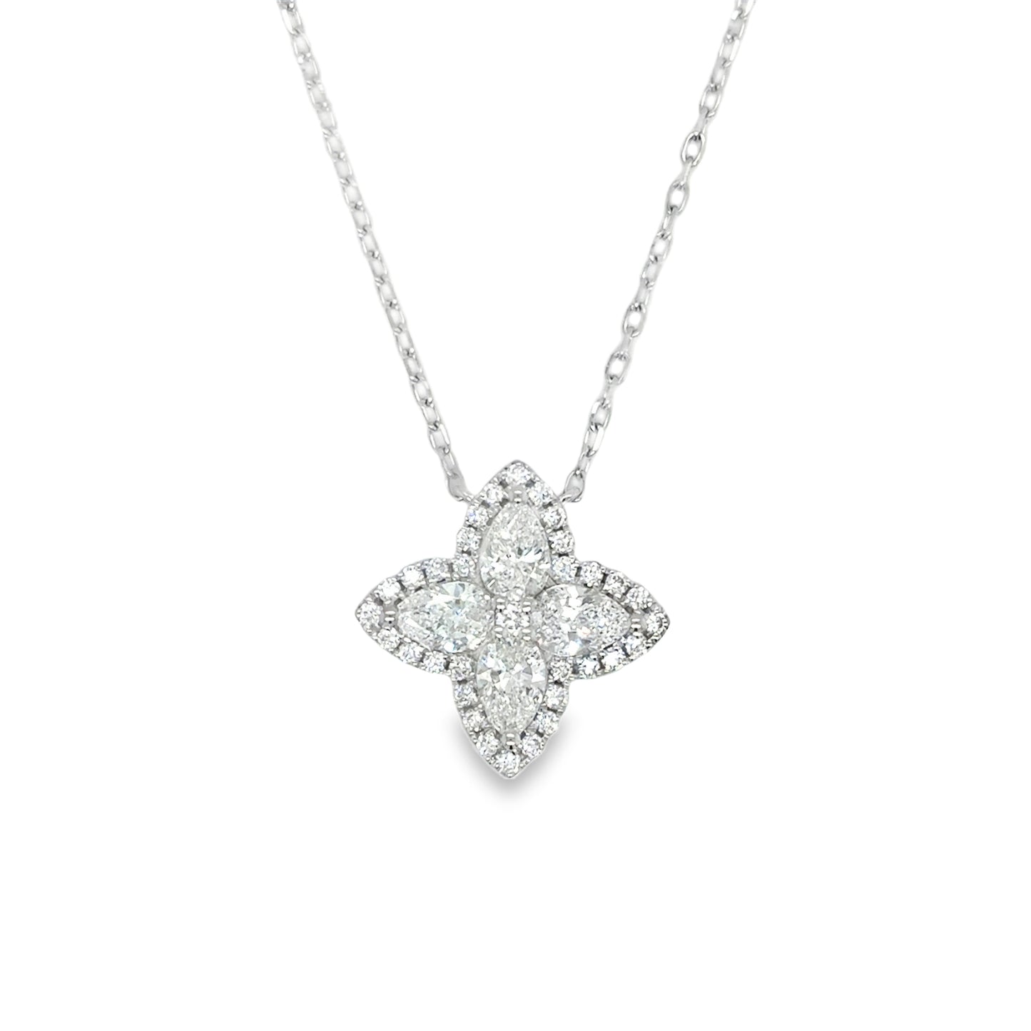 9ct White Gold Cultured Flower Necklet With Diamond Halo 1.14ct