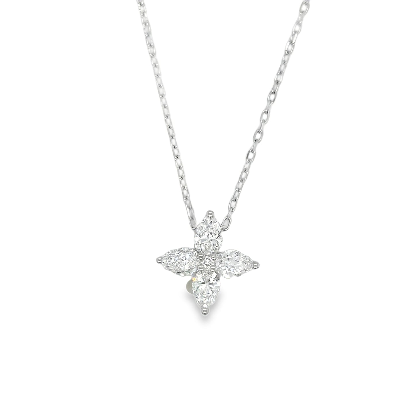 9ct White Gold Cultured Flower Necklet .89ct