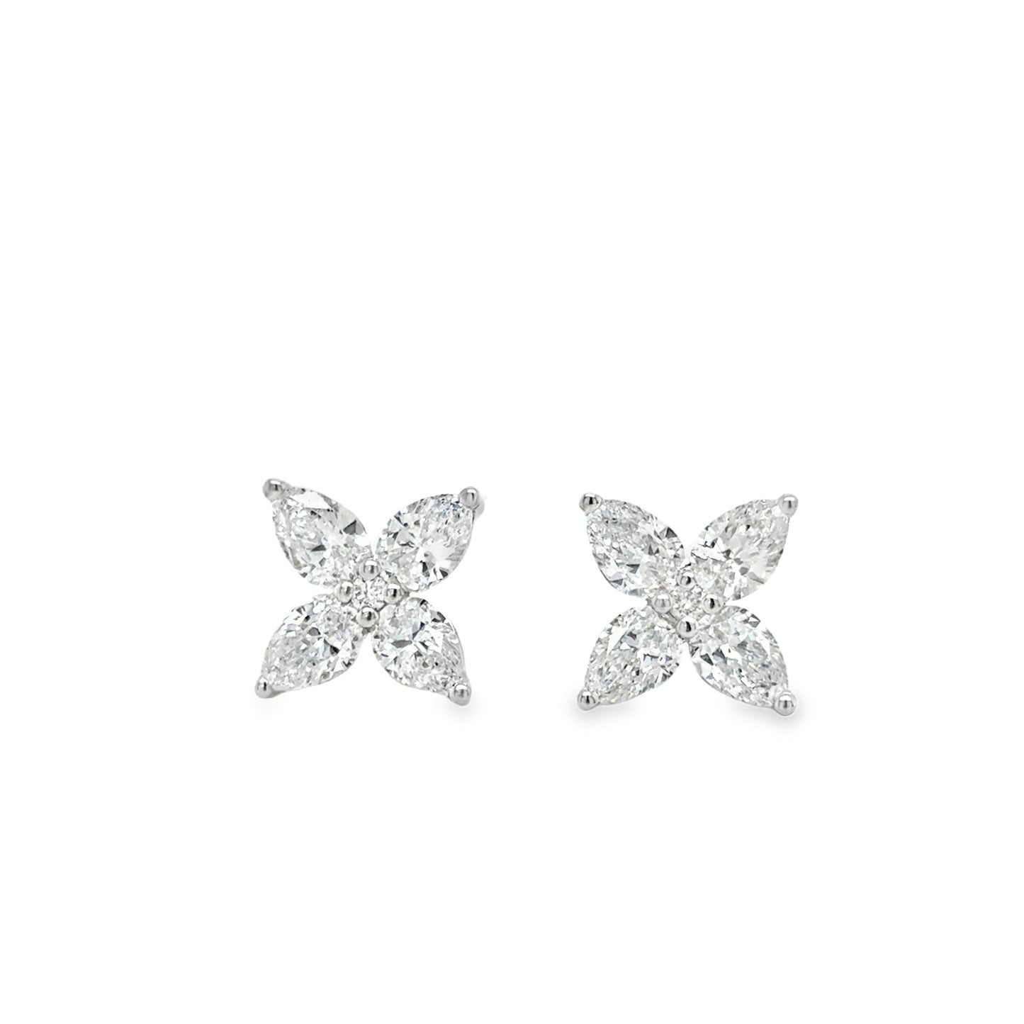 9ct White Gold Cultured Flower Earrings With Diamond Halo 1.78ct