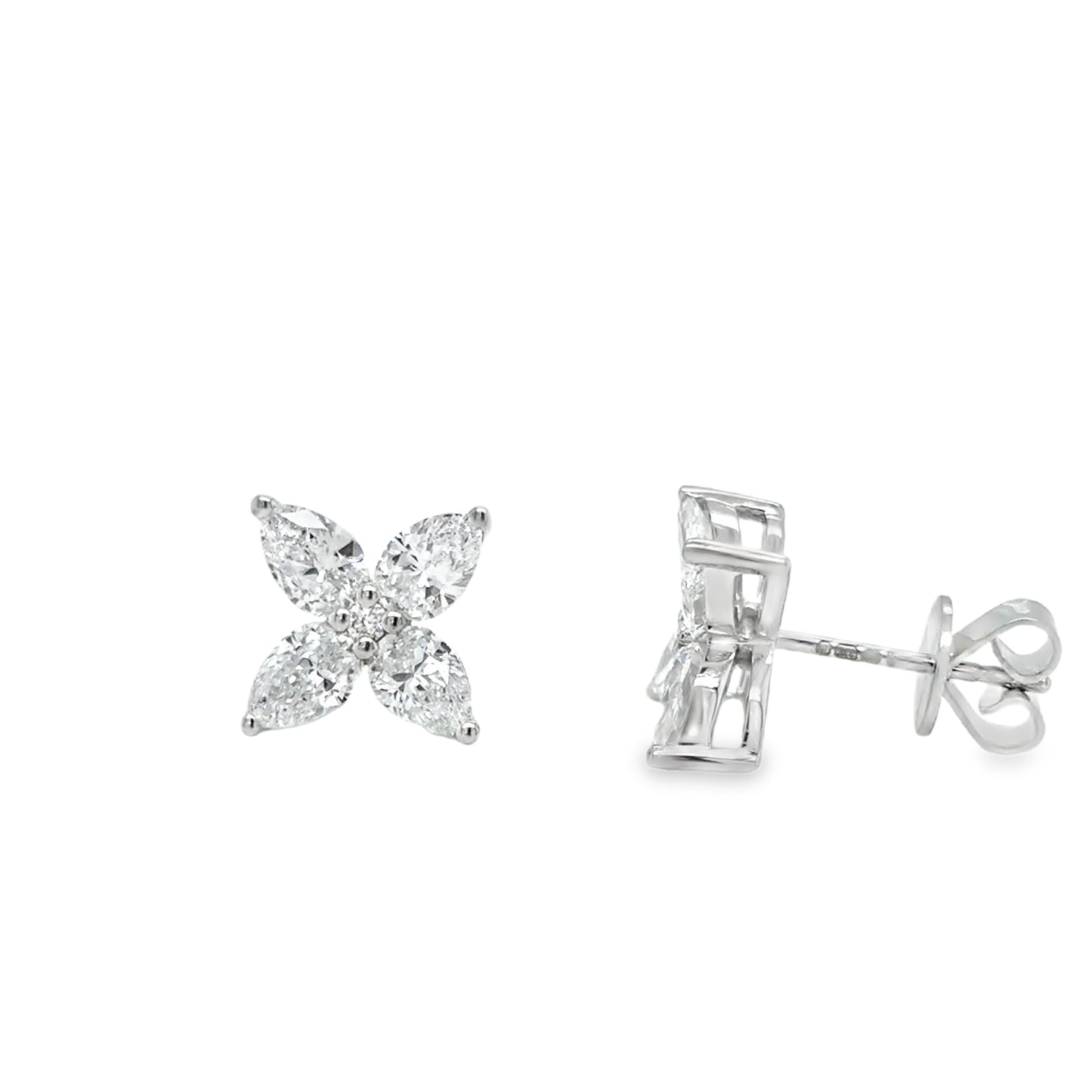 9ct White Gold Cultured Flower Earrings With Diamond Halo 1.78ct