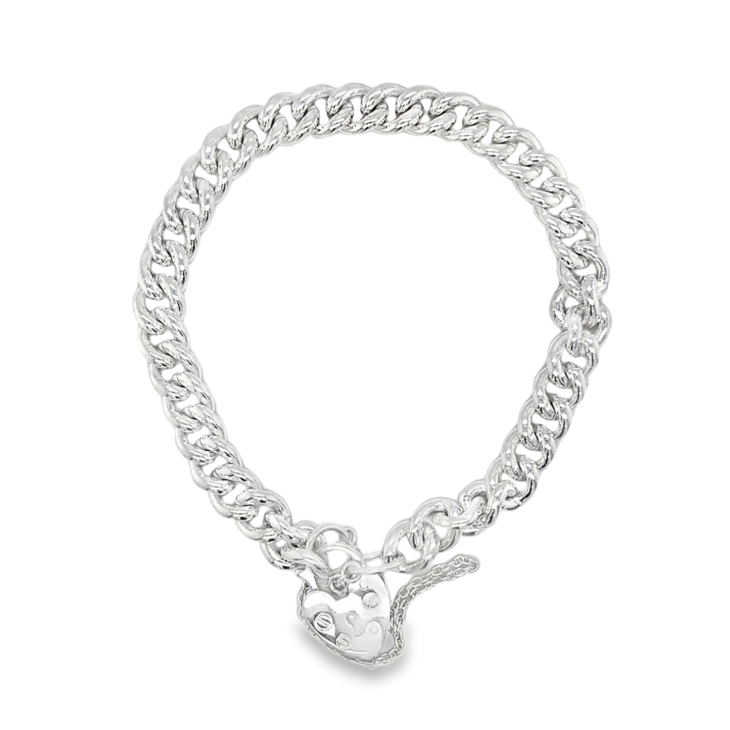 Sterling Silver Curb Bracelet with Heart Padlock